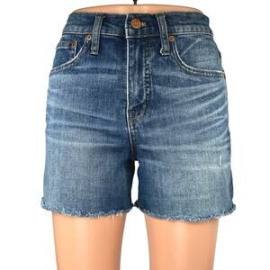 Madewell Blue Medium Wash High Rise Frayed Raw Hem Cut Off Denim Jeans Shorts 25